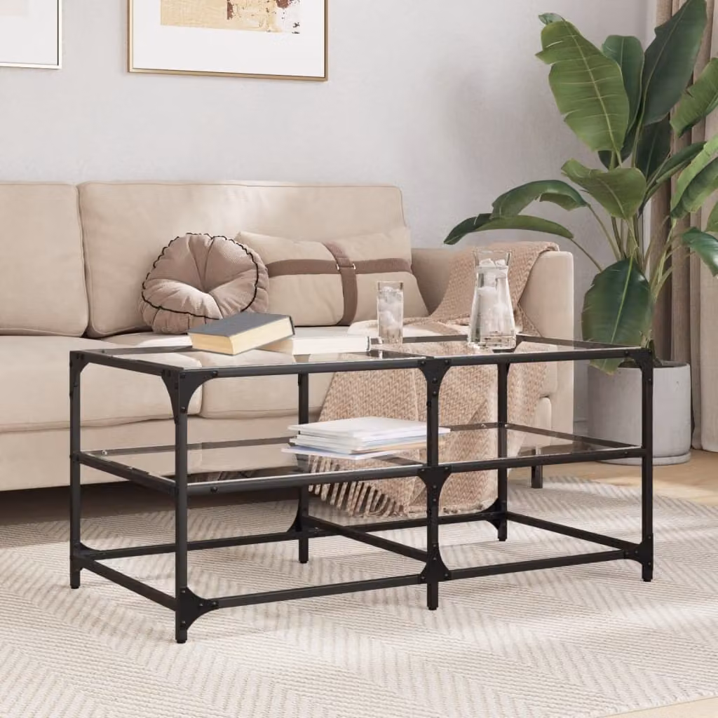 Maison Exclusive - Tavolino con piano in vetro trasparente, dimensioni 98,5x50x45 cm, struttura in acciaio