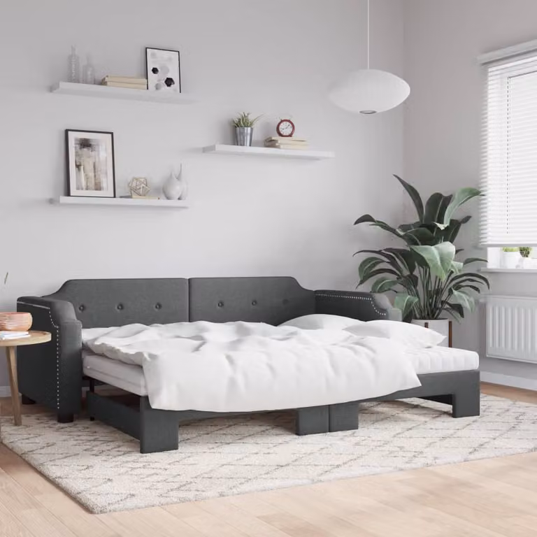 Divano Letto Estraibile vidaXL in Tessuto Grigio con Cassetto per Materasso 90x190 cm
