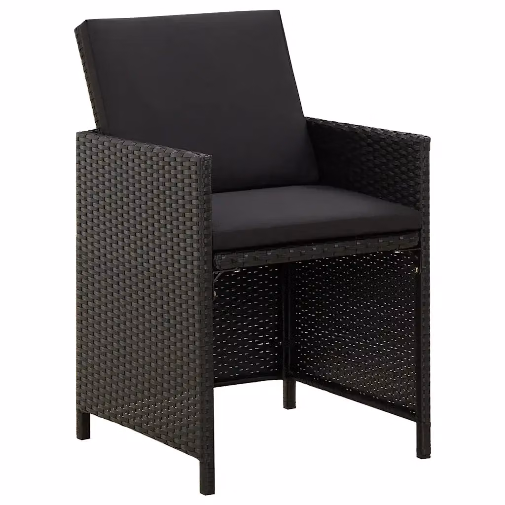 Set di 2 sedie da giardino in polyrattan nere con cuscini e braccioli per esterno – 2