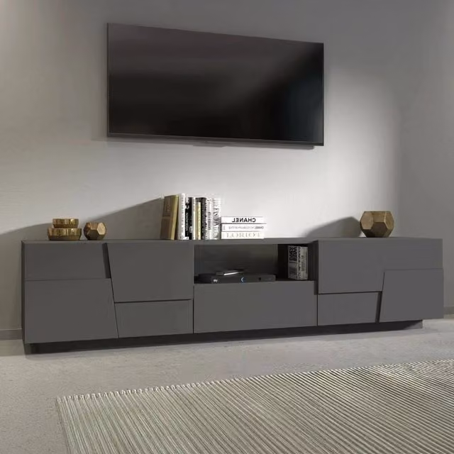 Mobile porta TV Maestrale, Credenza bassa da soggiorno con 4 ante e 1 cassetto, Base porta TV, 220x44h46 cm, Antracite