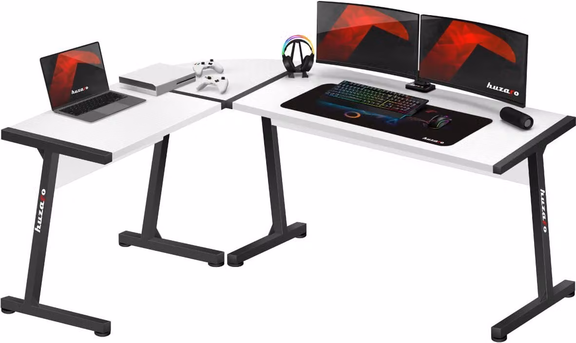 huzaro Hero 6.0 scrivania angolare in carbonio scrivania da gioco scrivania per computer tavolo ergonomico mobili da ufficio 147x112cm bianco