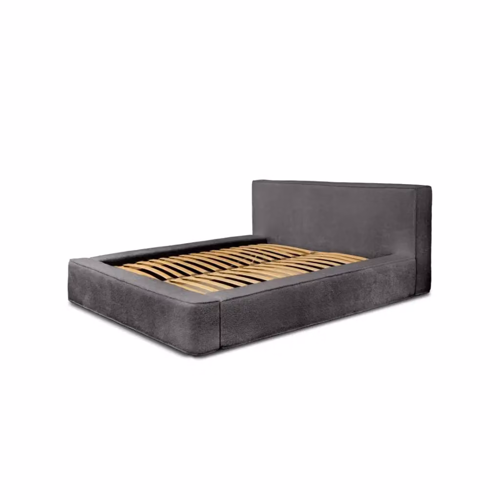 Letto contenitore VELORA Meublorama Grigio, rivestimento in bouclé e velluto, rete sollevabile, L/P/H: 140 x 200 x 86 cm – 2