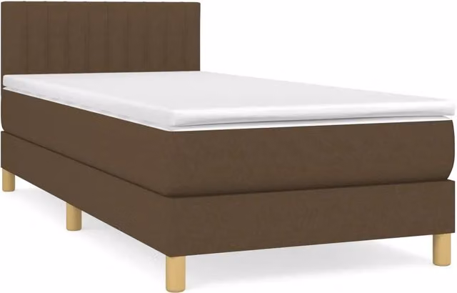 Letto singolo | Letto per adulti | Giroletto a Molle con Materasso Marrone Scuro 90x200 cm Tessuto