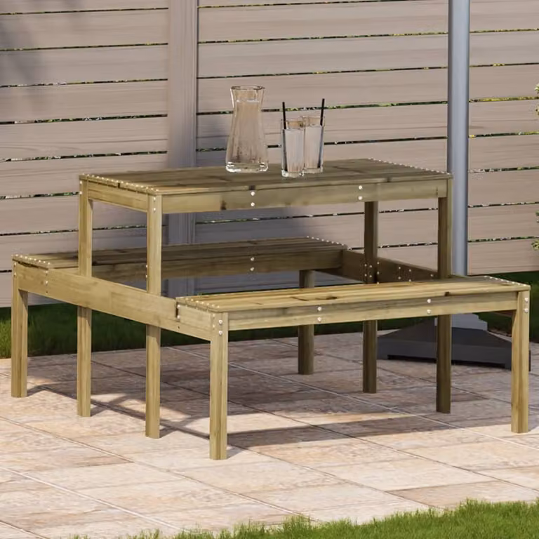 vidaXL Tavolo da picnic in legno di pino impregnato marrone L: 110 cm, P: 134 cm, H: 75 cm