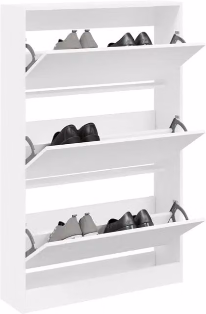 Scarpiera a parete Design Mania Bianca in Legno con scomparti basculanti L: 80 cm, P: 21 cm, H: 125,5 cm