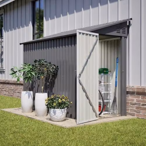 Capanno da giardino in metallo, dimensioni 4x8 piedi, con design modulare e tetto inclinato – capanno resistente alle intemperie, con porta chiudibile e 2 prese d'aria – ideale per attrezzi da giardino, tosaerba, biciclette – colore grigio