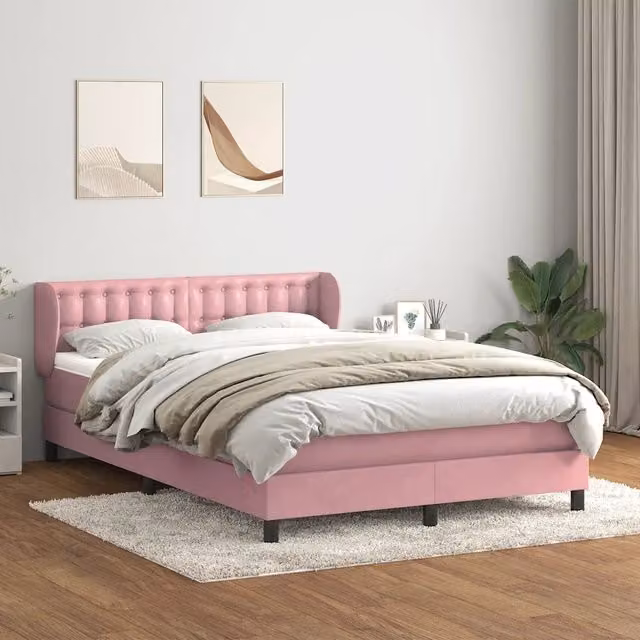 Letto Ibrido con Materasso a Molle Pocket vidaXL in Velluto Rosa e Bianco L/P/H: 140 x 210 x 88 cm