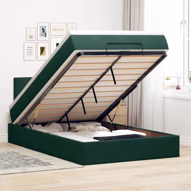 Letto con Pouf e Materasso vidaXL in Velluto Verde e Bianco L: 120 cm, P: 200 cm, H: 203 cm – 1