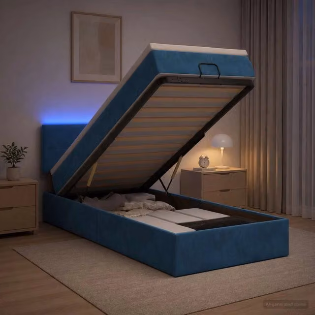 Letto Ottomano con Materasso e LED vidaXL Blu, L/P/H: 203 x 90 x 88 cm