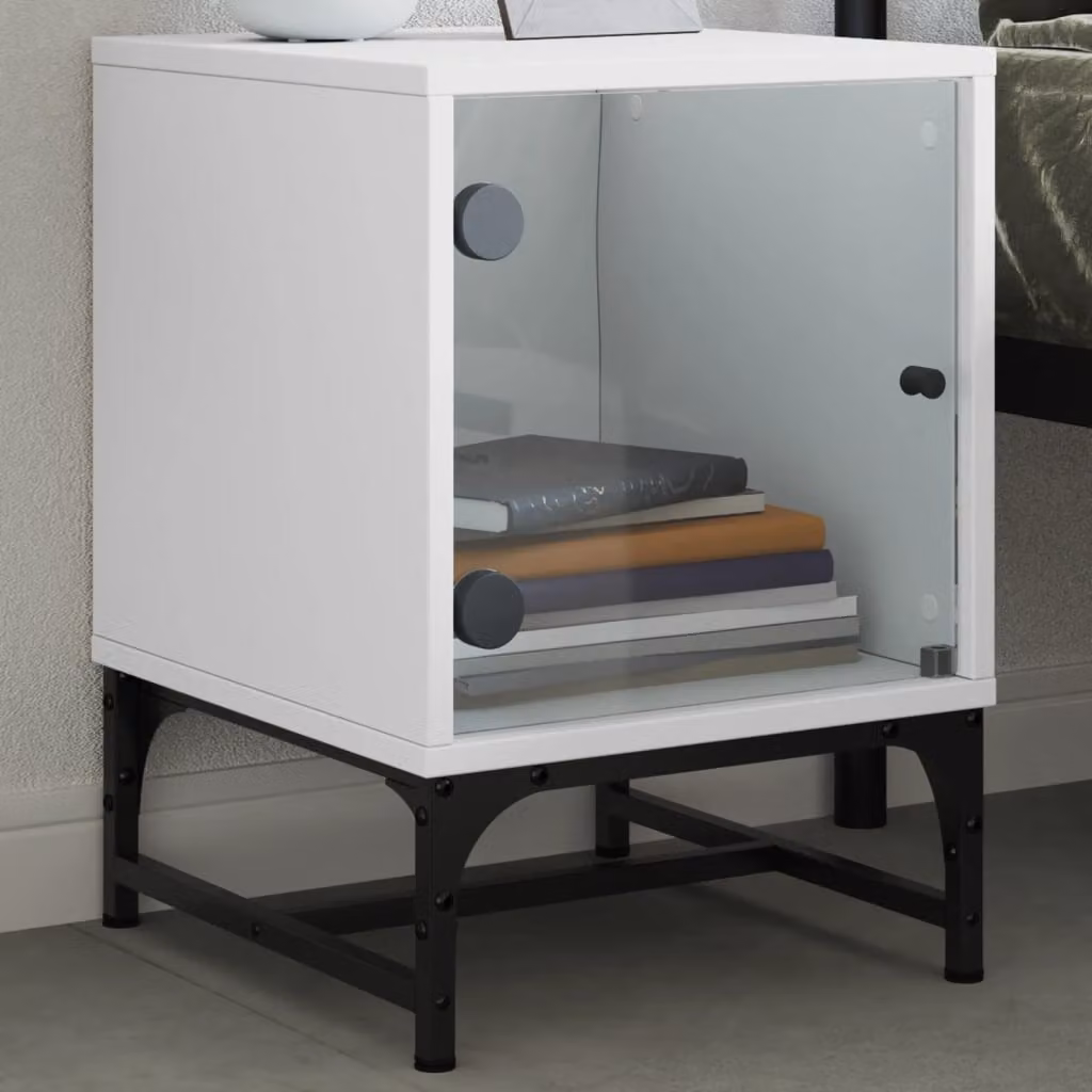 Comodino moderno vidaXL con anta in vetro bianco L 35 cm, P 37 cm, H 50 cm