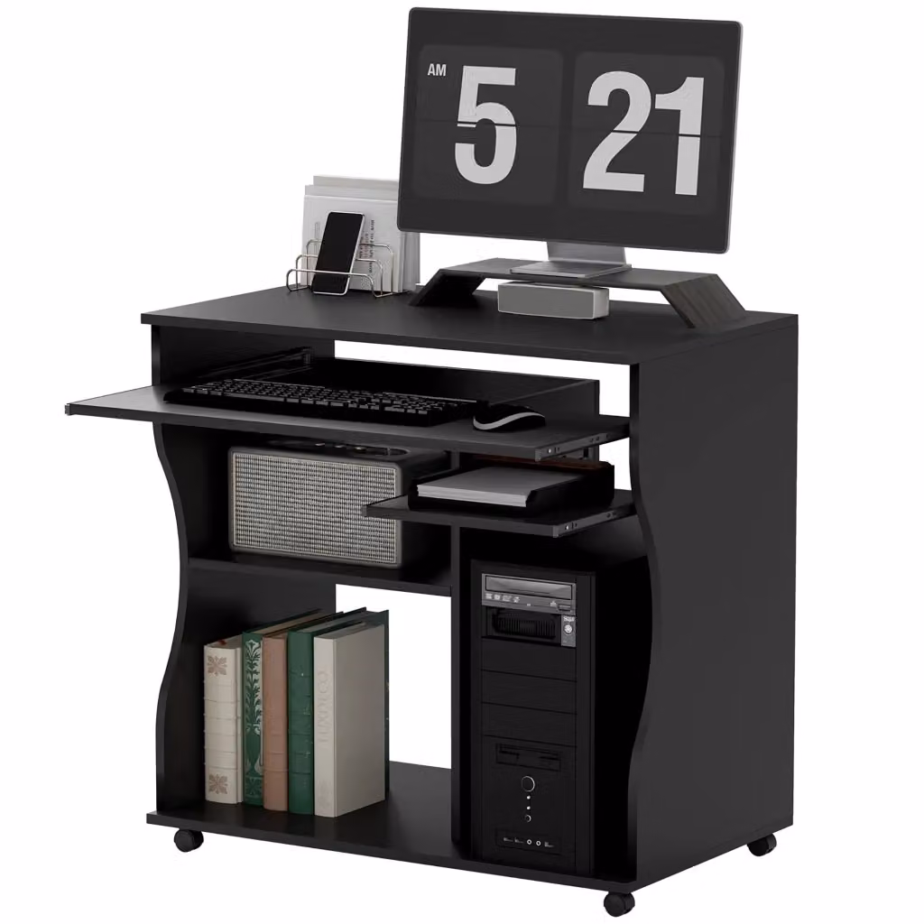 Scrivania con ruote e ripiani XYLO nera L: 80 cm, P: 48 cm, H: 75 cm – 2