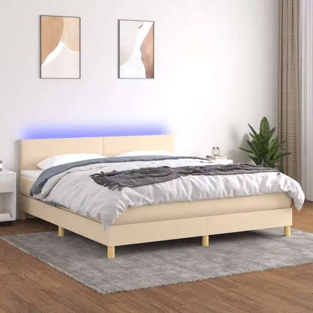 Letto Ibrido con Materasso e Illuminazione LED vidaXL in Tessuto Beige e Bianco L/P: 180 x 200 cm
