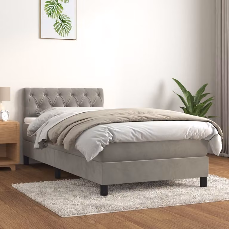 vidaXL Letto Ibrido con Giroletto a Molle e Materasso in Velluto Grigio Chiaro L/P/H: 200 x 80 x 78 cm