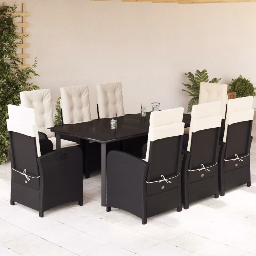 Maison Exclusive - Set da pranzo da giardino 9 pezzi con cuscini in polyrattan nero