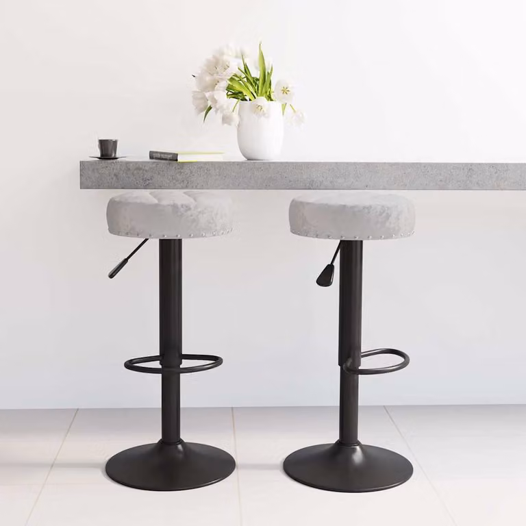 Set di 2 sgabelli da bar vidaXL in velluto grigio con base girevole a 360 gradi