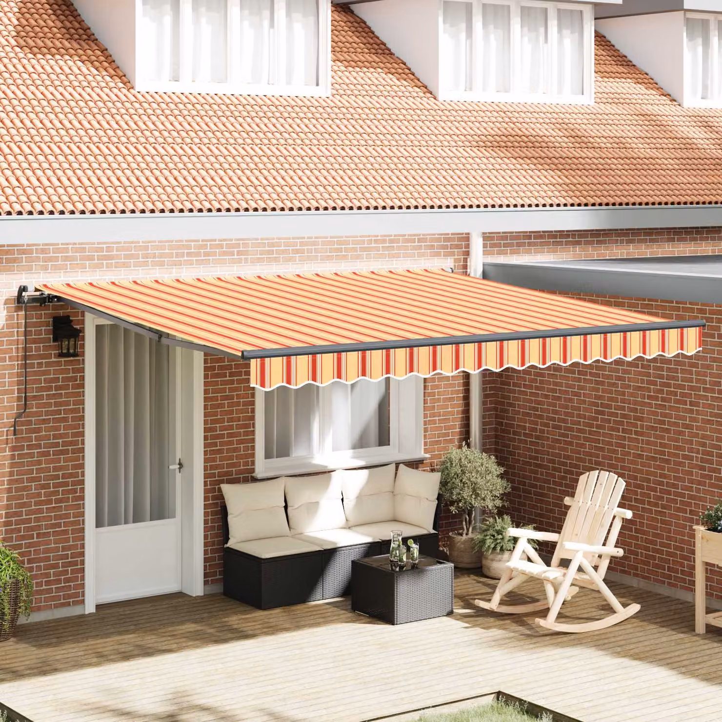 Tenda retrattile vidaXL con bracci pieghevoli in alluminio e tessuto in poliestere, Giallo e Arancione, L: 400 cm x P: 300 cm