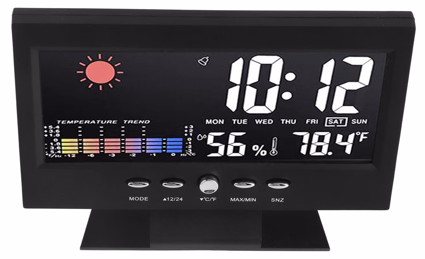 Sveglia con previsioni del tempo, display LED per la temperatura, ABS, colore nero