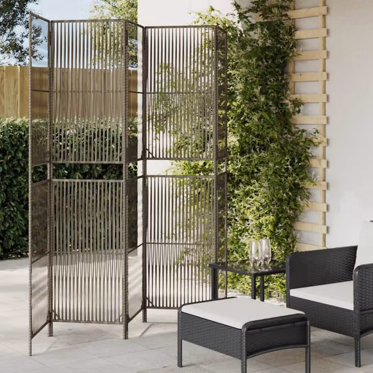 Divisorio per ambienti vidaXL a 5 pannelli in polyrattan e metallo grigio