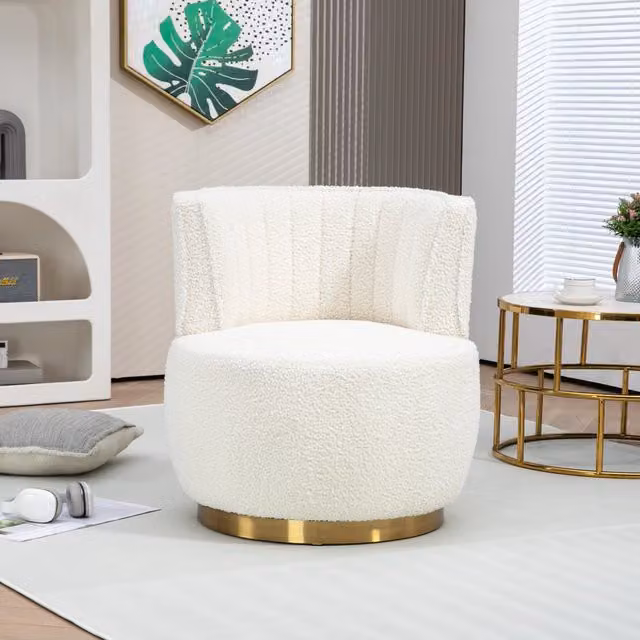 Poltrona girevole 360° con schienale ergonomico e seduta imbottita in teddy bianco 62,5 × 62 × 69,5 cm