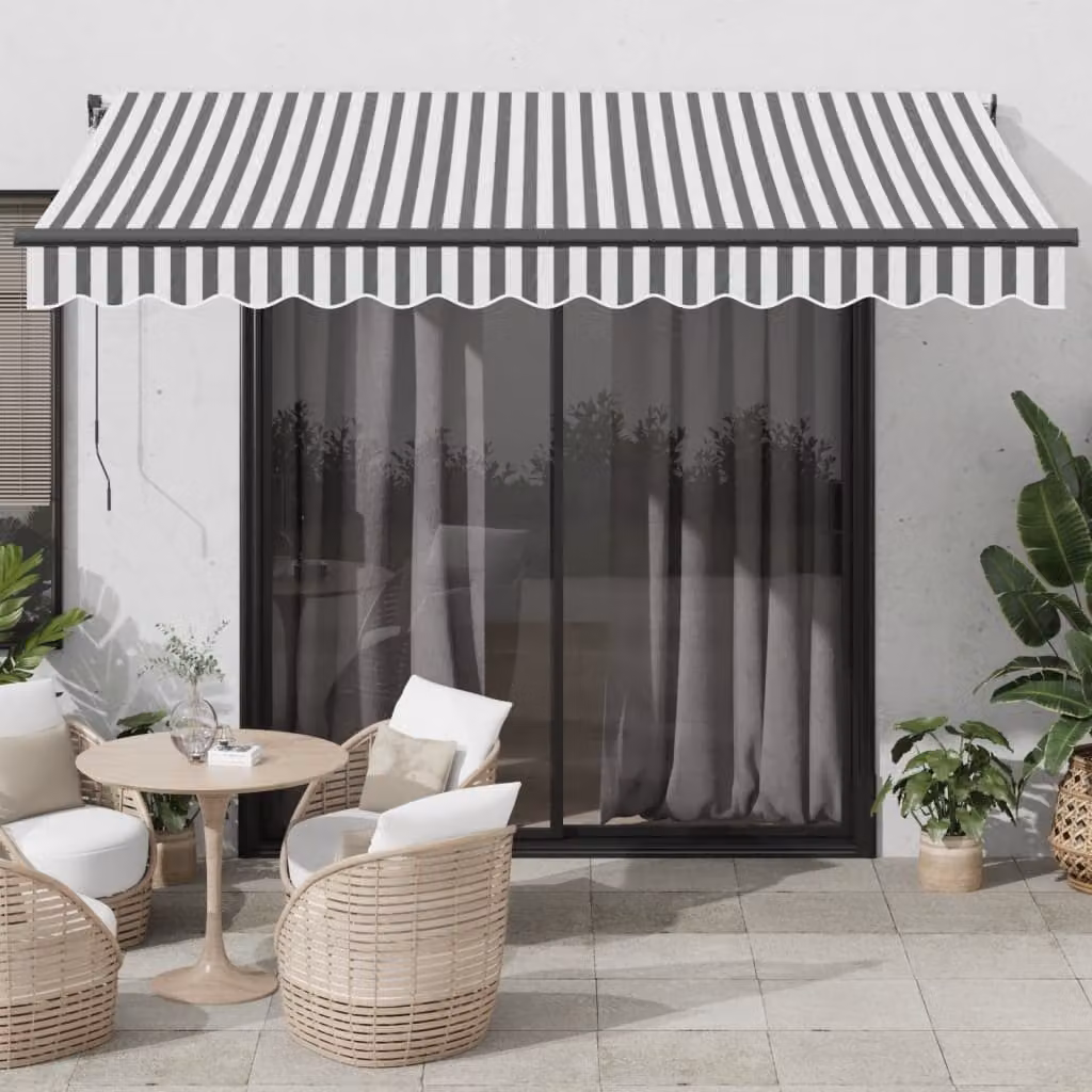 vidaXL Tenda Retrattile Automatica con LED in Alluminio e Poliestere, Colore Antracite e Bianco, L: 350 cm, P: 250 cm