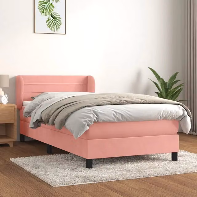 Giroletto a Molle con Materasso-Struttura Letto Rosa 80x200 cm in Velluto 857783