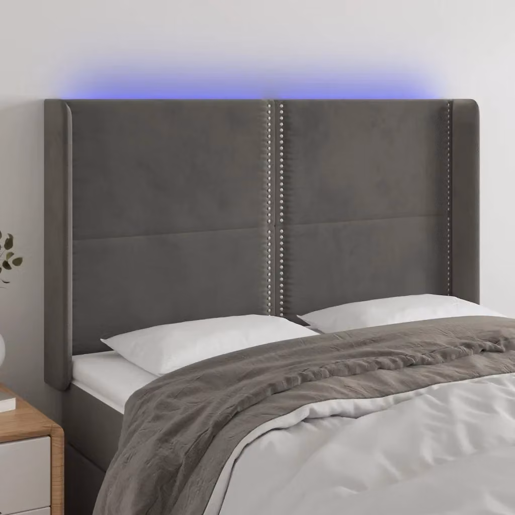 Testiera con illuminazione LED e porta USB in velluto grigio scuro DESIGN IN L/P/H: 147 x 16 x 118/128 cm – 2
