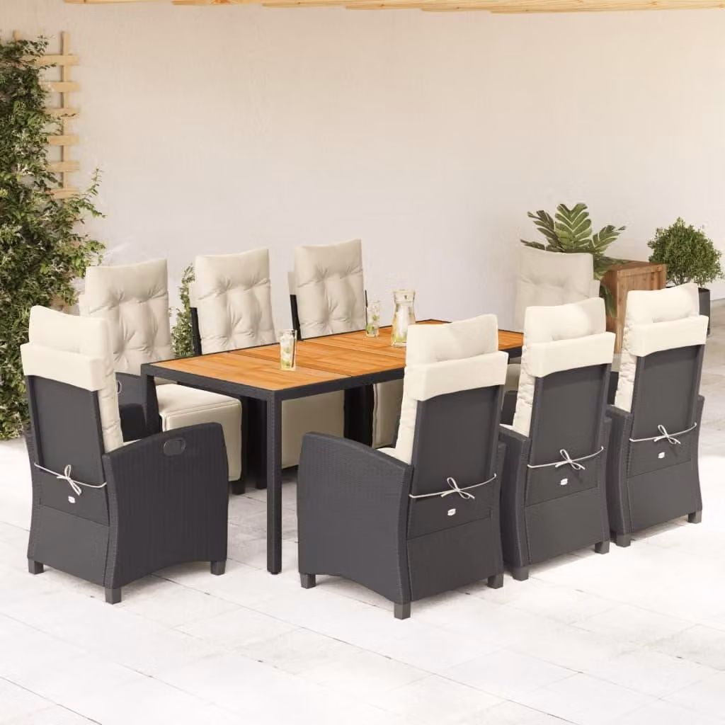 Set da salotto per esterni - Sedia da salotto per giardino - Arredamento da esterno - Colore: nero e crema - Materiale: rattan in polietilene resistente agli agenti atmosferici