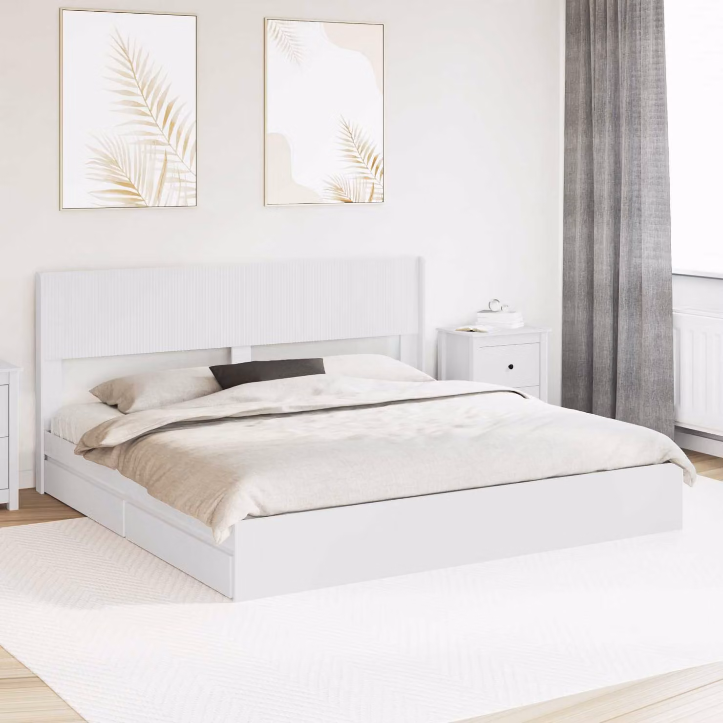 vidaXL Struttura letto con contenitore e testata in legno MDF bianco L/P/H: 180 x 200 x 100 cm
