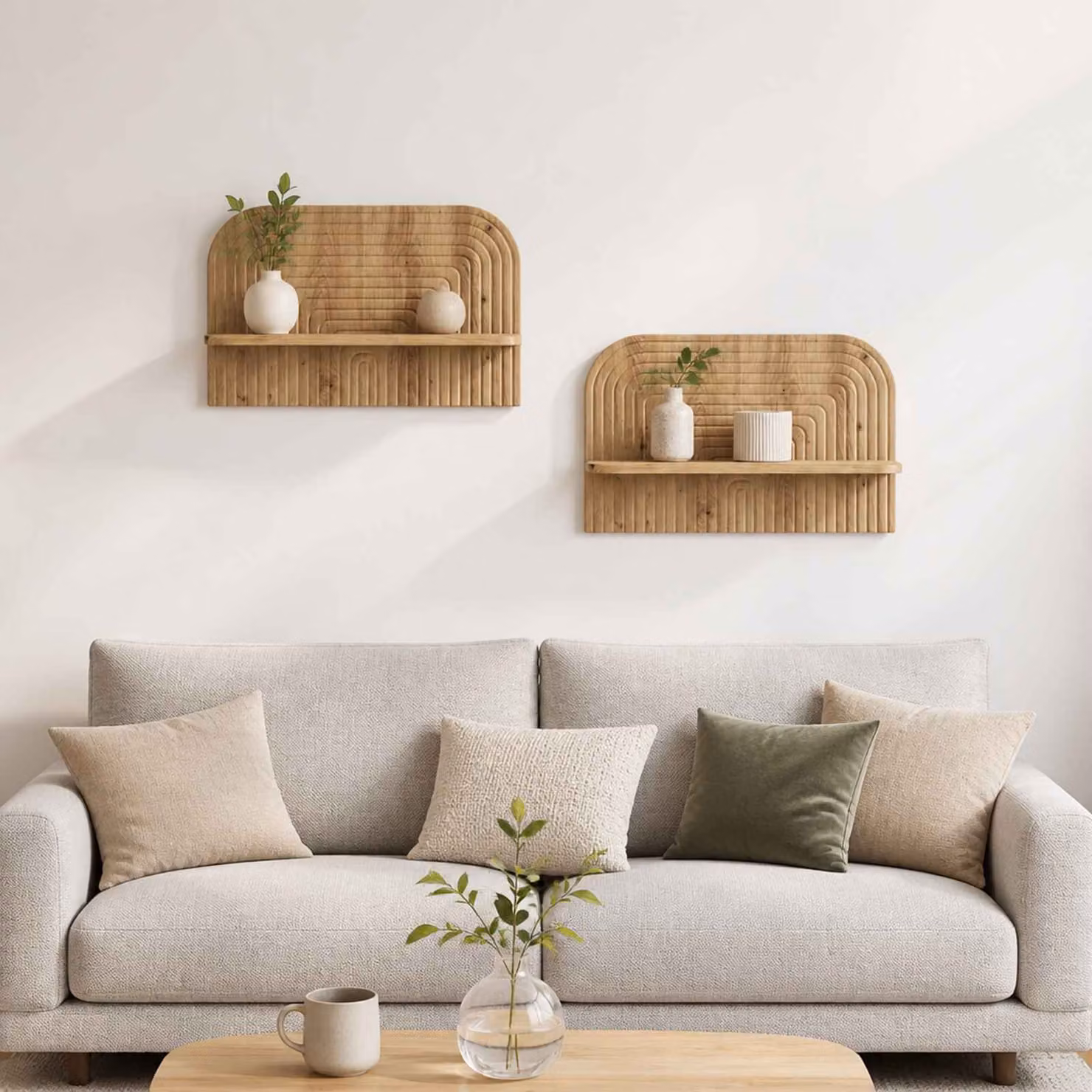 Set di 2 scaffali da parete vidaXL in stile minimalista, colore rovere, L 60 cm x P 13,5 cm x H 37,5 cm