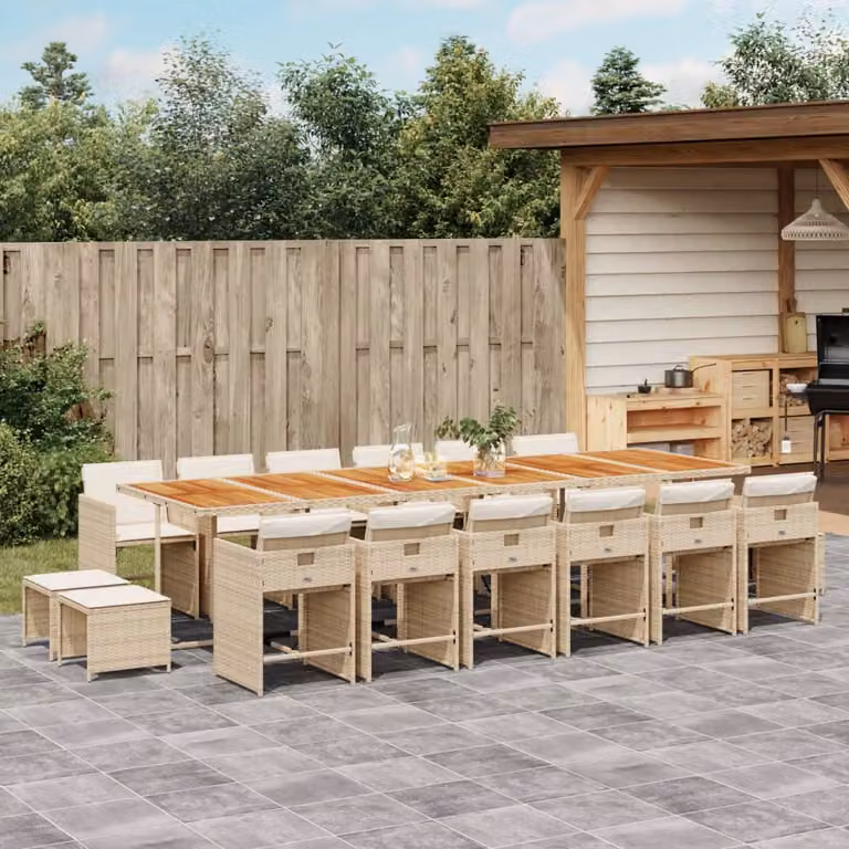 vidaXL Set da Pranzo da Giardino 17 pz in Polyrattan con Cuscini Beige e Legno di Acacia