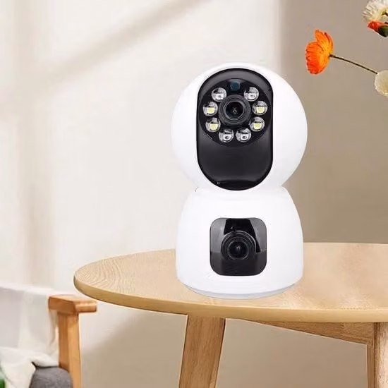 Camera di Sicurezza Wi-Fi a Doppia Lente 2MP 1080P con Visione Notturna e Controllo Smart App, Colore Bianco