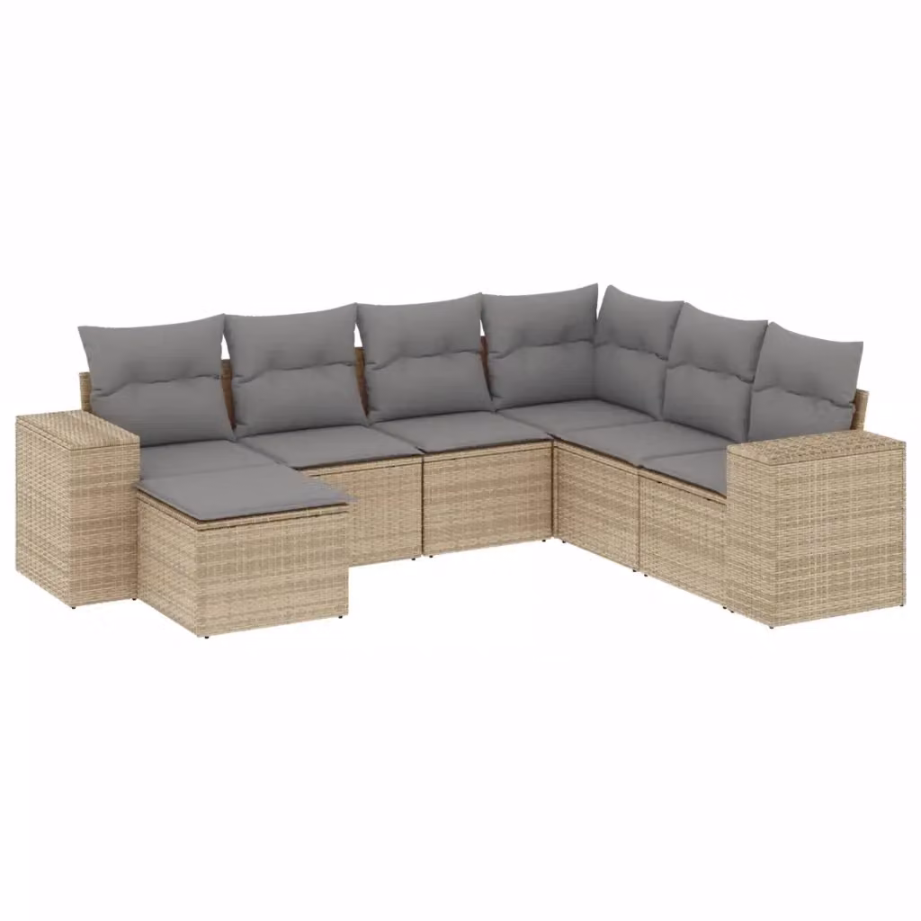 vidaXL Set Divani da Giardino 7 pz a Forma a L in Polyrattan con Cuscini Beige e Grigio – 2