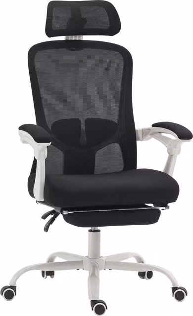 Sedia da ufficio reclinabile HOMCOM con poggiapiedi, supporto lombare e poggiatesta, altezza regolabile e schienale in rete, colore nero – 1