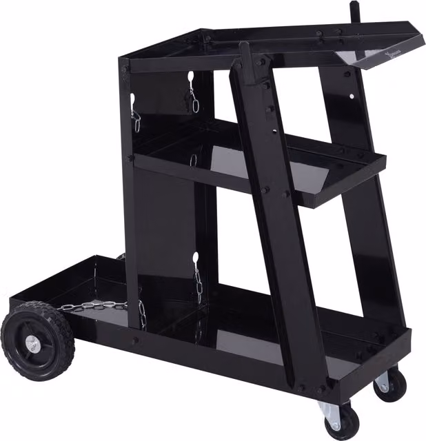 Carrello porta utensili Durhand in acciaio nero con 3 ripiani e 4 ruote in gomma per officina – 1