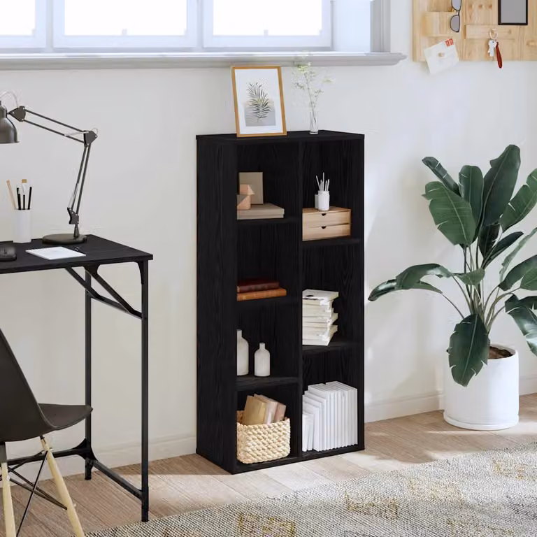 Libreria moderna vidaXL a 7 livelli in MDF, colore nero, L: 50 cm, P: 25 cm, H: 105 cm