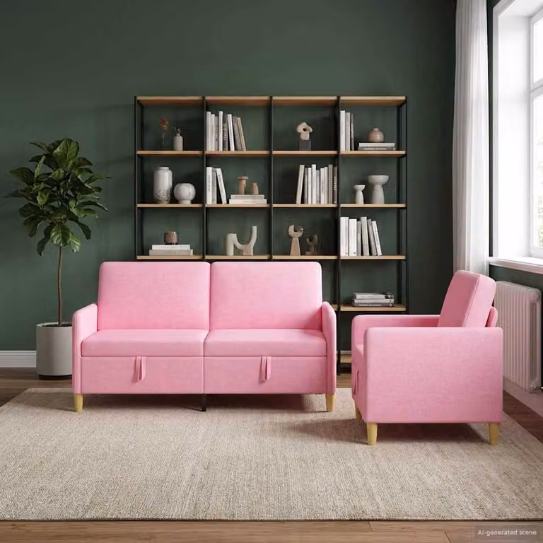 Set di 2 divani moderni vidaXL con contenitore, rivestimento in tessuto rosa e marrone, seduta con apertura a sollevamento per il soggiorno