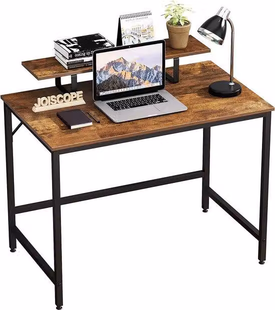 Unyqoos® – Scrivania in legno color noce, stile vintage, con vano portaoggetti multifunzionale, stabile, dimensioni 100 x 60 cm