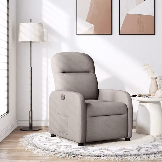 Poltrona Reclinabile Relax vidaXL in Tessuto Beige e Grigio con Braccioli e Reclinazione Manuale