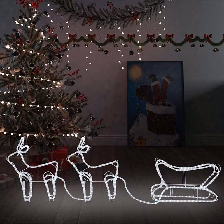 Decorazione Natalizia per Esterni con Renne e Slitta vidaXL, 576 LED Bianco Freddo