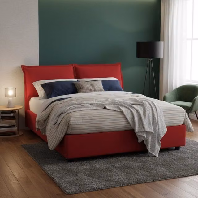 Letto Matrimoniale Amelinda Talamo Italia con Materasso in Schiuma e Base Contenitore Alzabile, Rosso, 160x200 cm