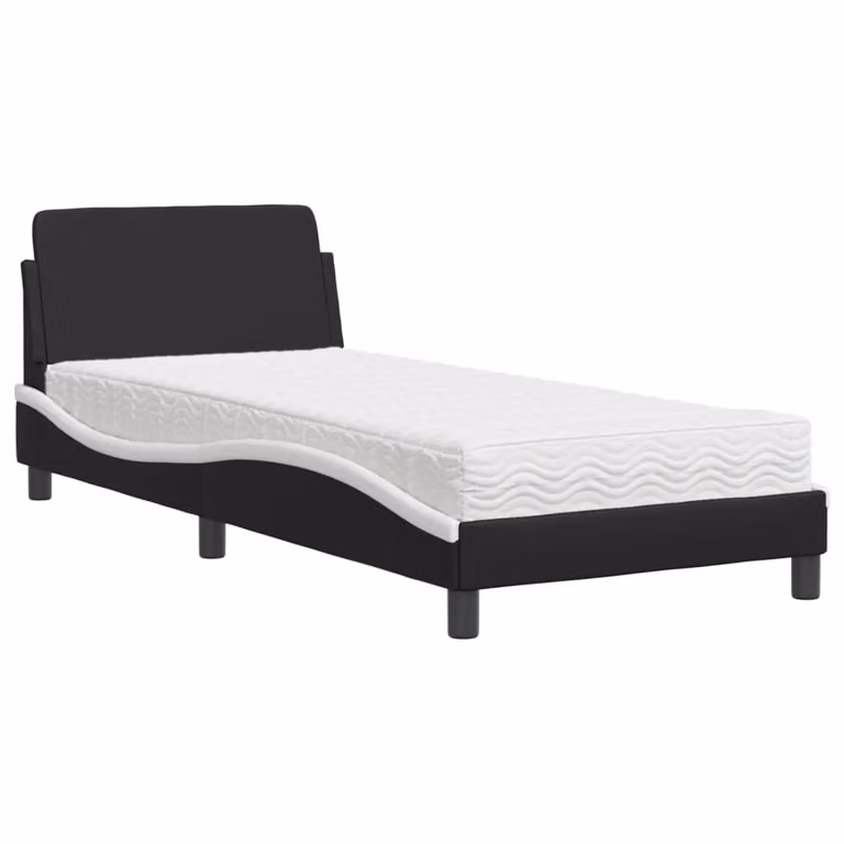 Letto con Materasso Dover Nero e Bianco 90x200 cm in Pelle finta