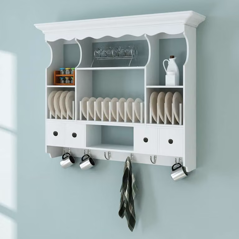 Pensile da cucina vidaXL in legno bianco con ripiani interni e porta bicchieri, L: 90,5 cm, H: 70,3 cm, P: 22,5 cm