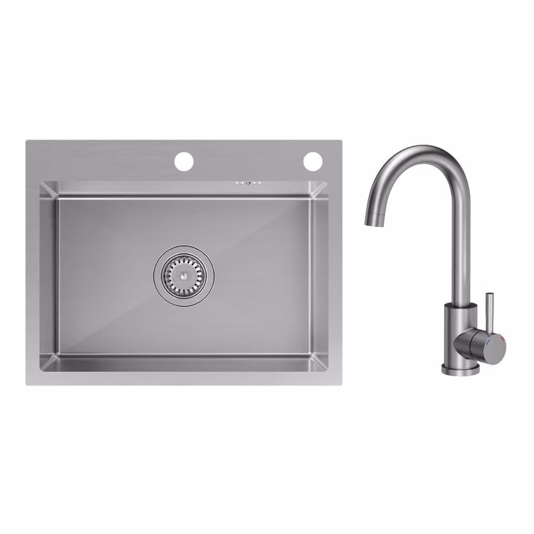 VBChome Lavello 58 x 45 x 20 cm Acciaio inossidabile spazzolato con rubinetteria di alta qualità Inox – Design intramontabile per ogni cucina