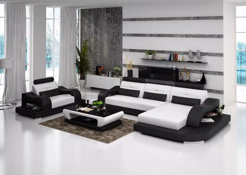 Ledersofa Wohnlandschaft Ecksofa Eck Sessel Design Modern Sofa Garnitur mit USB