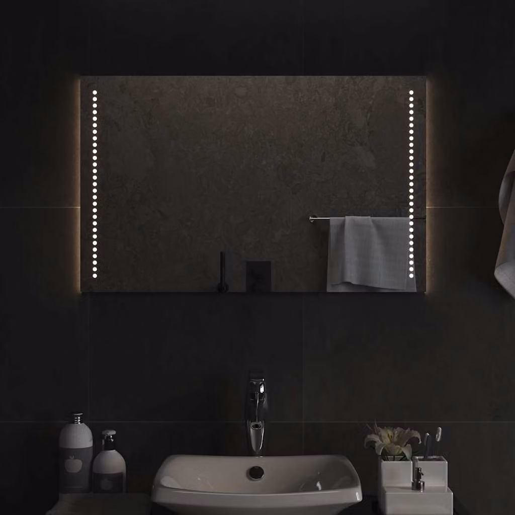 Specchio da bagno moderno vidaXL con luci LED, rettangolare, L: 80 cm, H: 50 cm