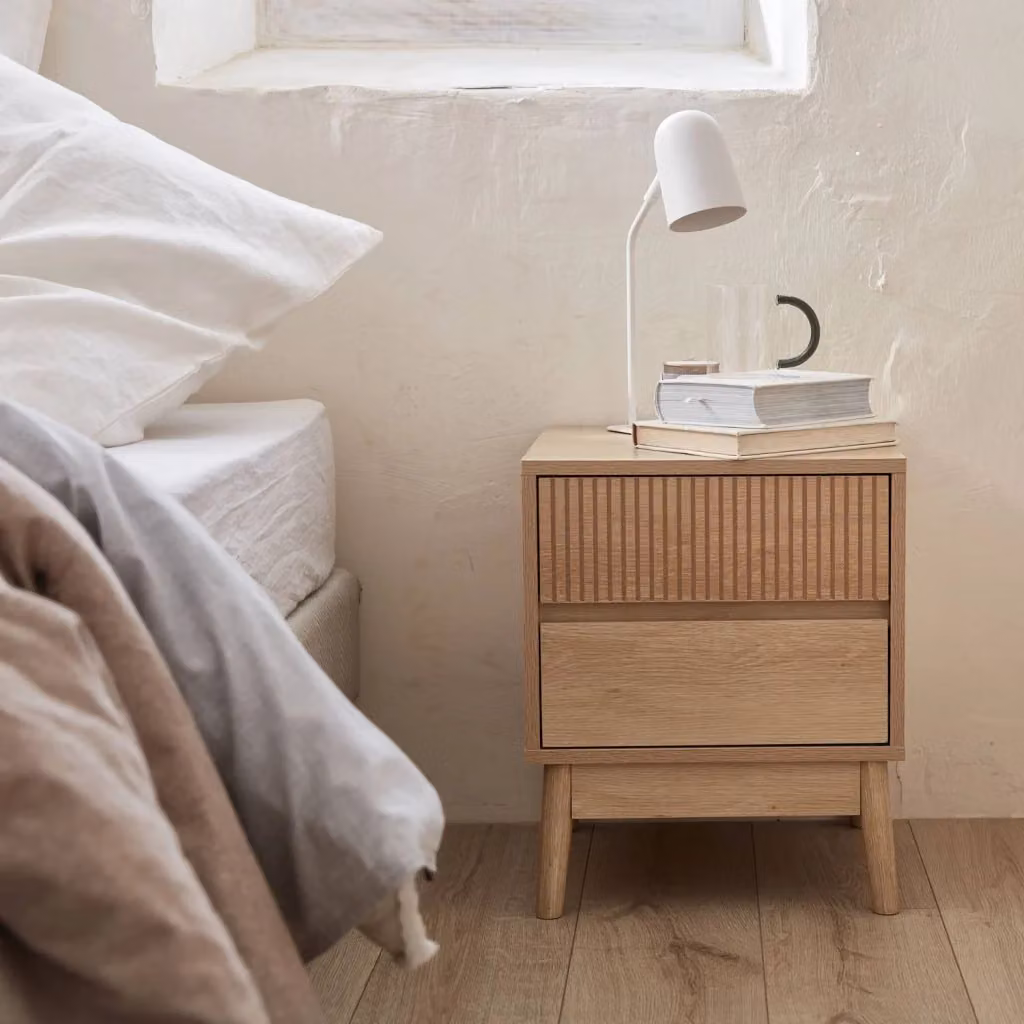 Set di 2 comodini Sweeek in stile scandinavo con 2 cassetti, colore marrone e beige – 2