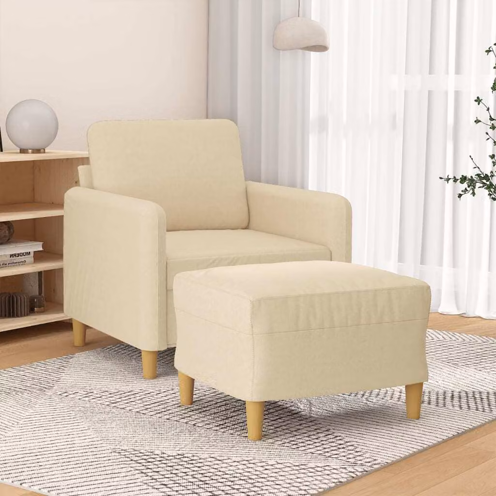 Maison Exclusive - Poltrona con poggiapiedi color crema, 60 cm, in tessuto