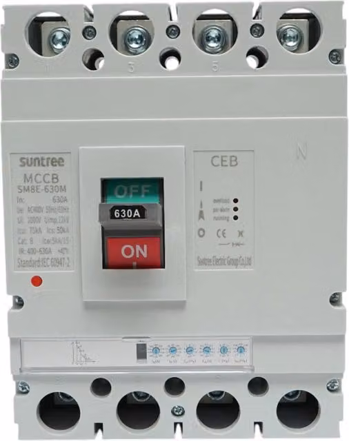 Interruttore automatico MCCB Suntree SM8E-630M 4P 630 A 400 V CA Grigio