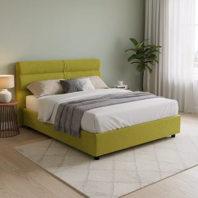 Letto Matrimoniale DMORA Briaglia con Contenitore e Rivestimento Sfoderabile in Tessuto Verde L/P/H: 160 x 200 cm – 1