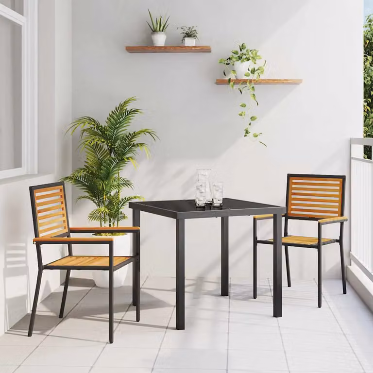 Set di 2 sedie impilabili da giardino vidaXL in rattan e legno di acacia, colore marrone e nero